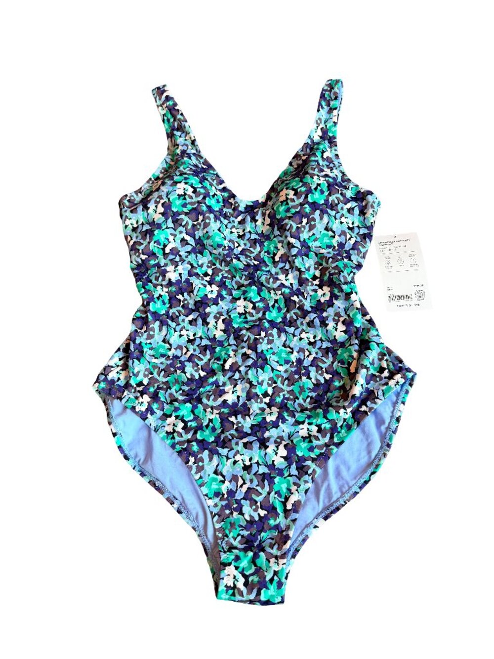 Athleta Blue Green Floral Seychelles One Piece Swimsuit Scoop Medium Women's NWT